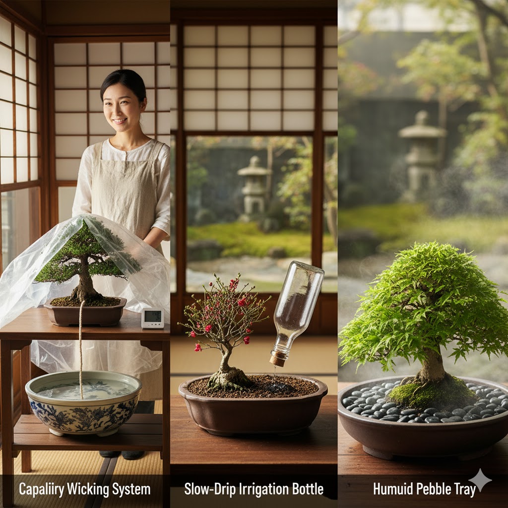 旅行中の盆栽の水やり対策と裏技