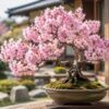 満開の淡いピンク色の花を咲かせる桜盆栽