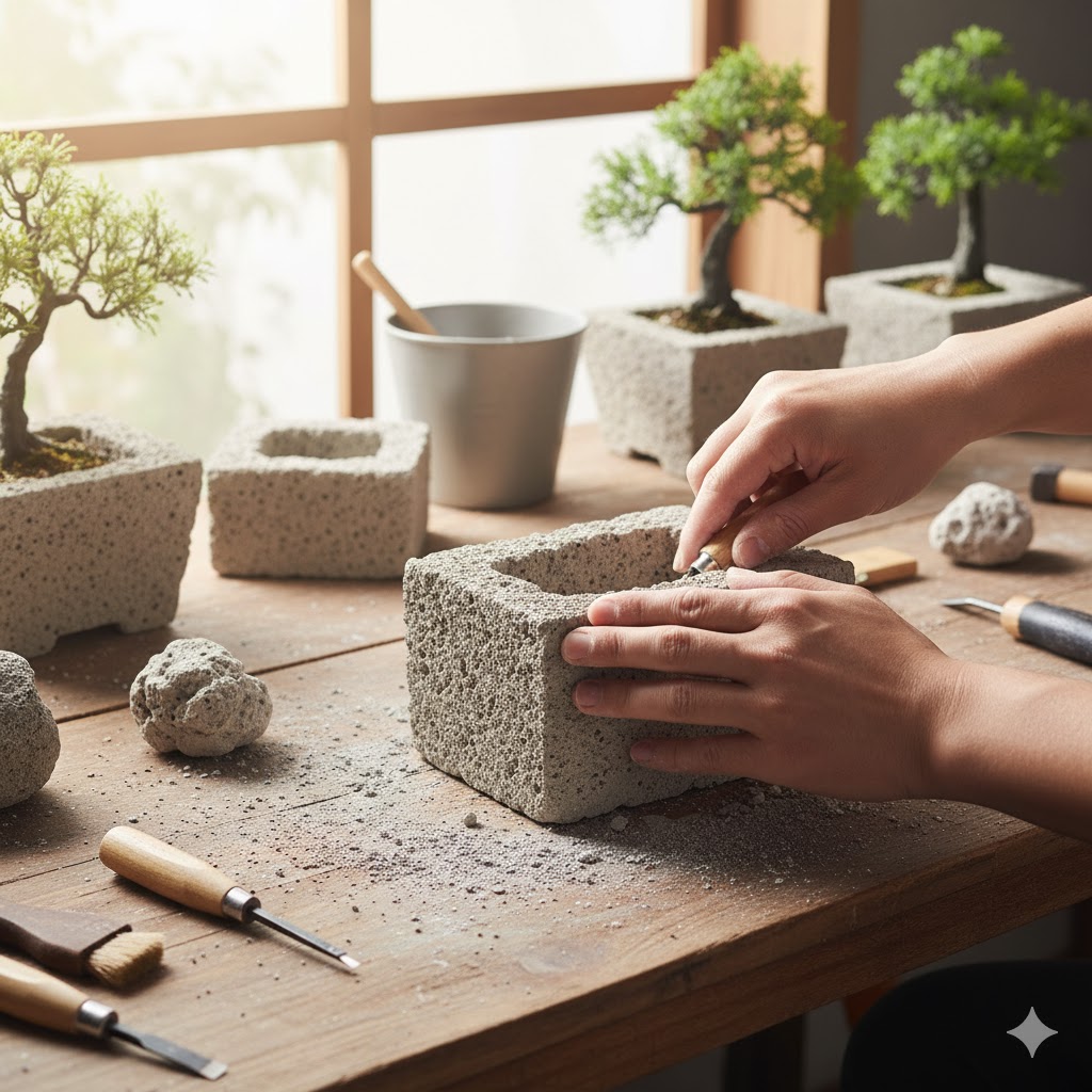 DIYに挑戦する軽石鉢の作り方