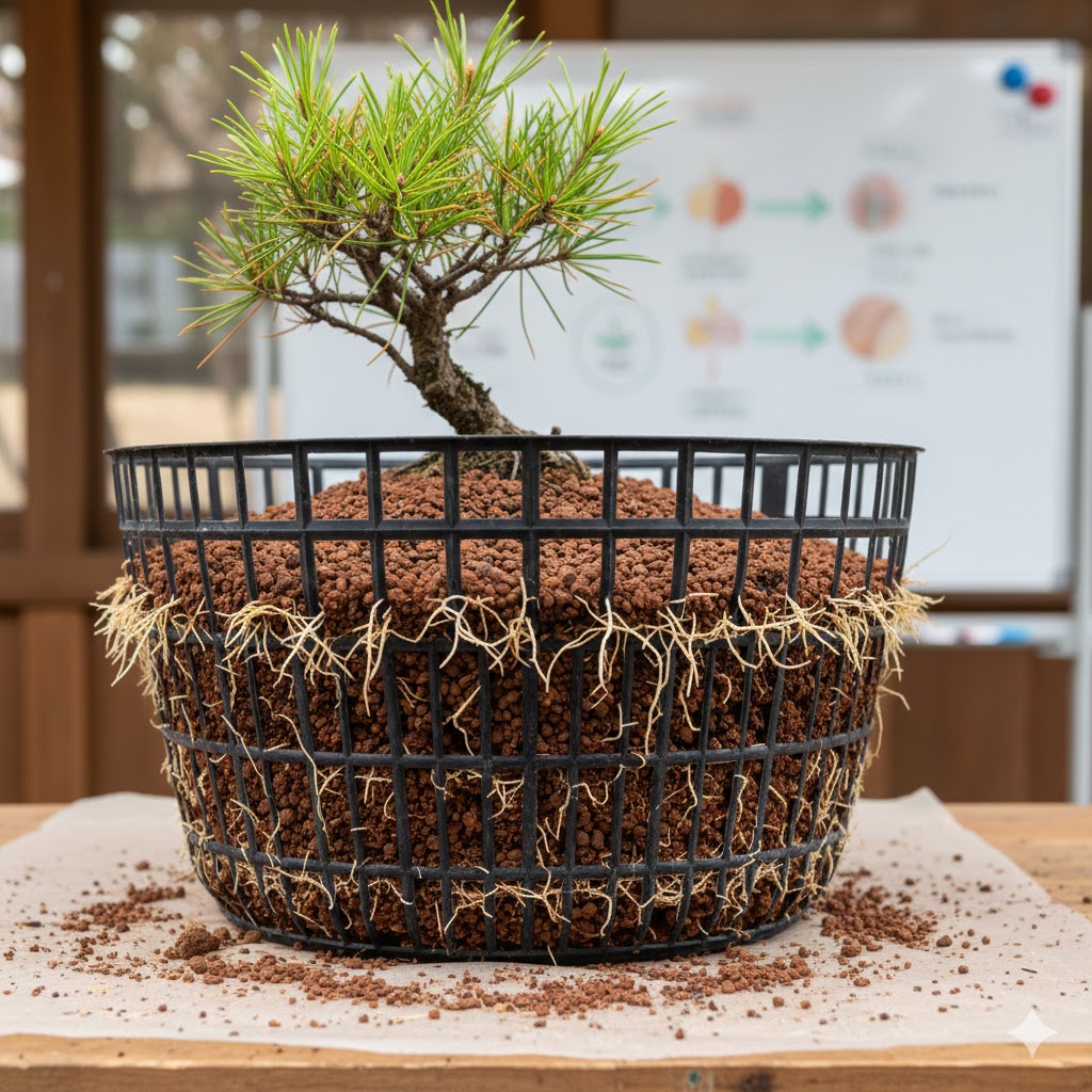 赤松盆栽を太くするための基礎理論とザル培養の導入