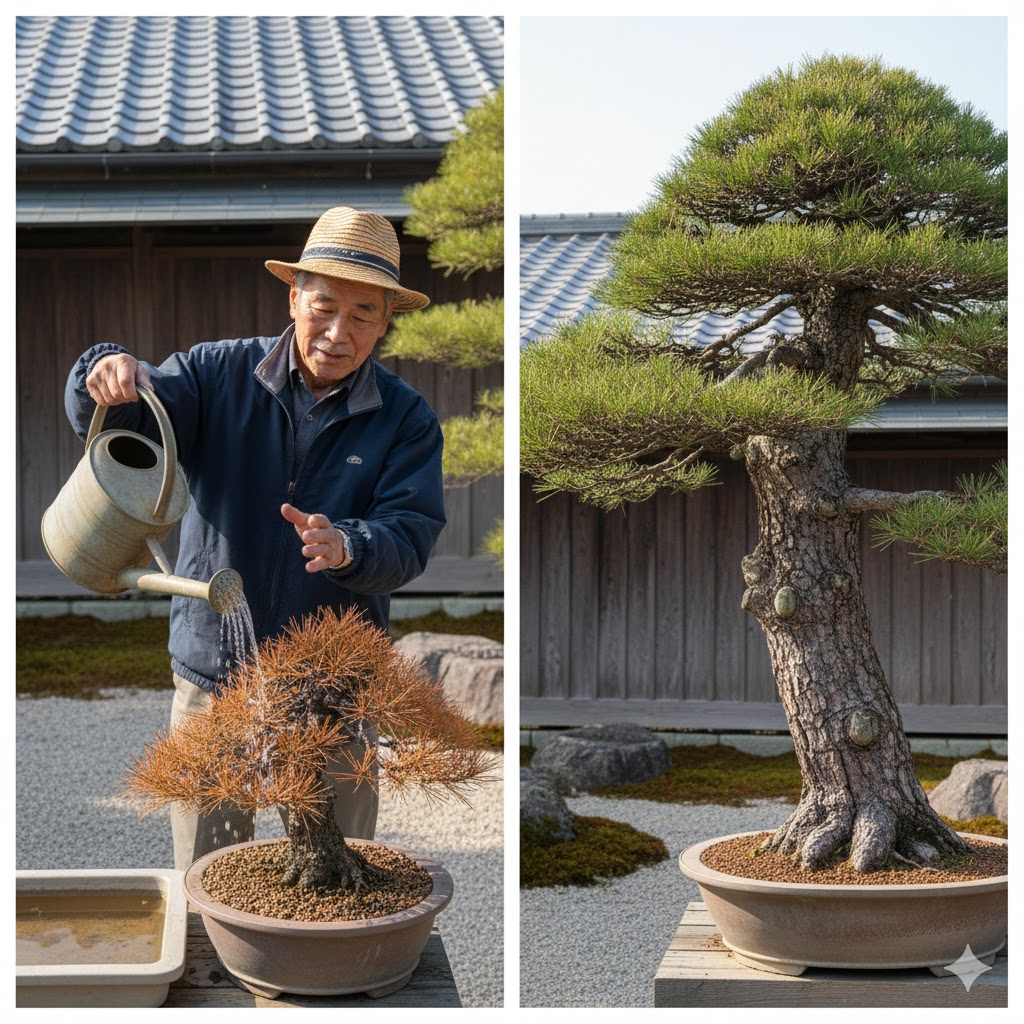 赤松盆栽の太みを得るための水やりと水切れ対策