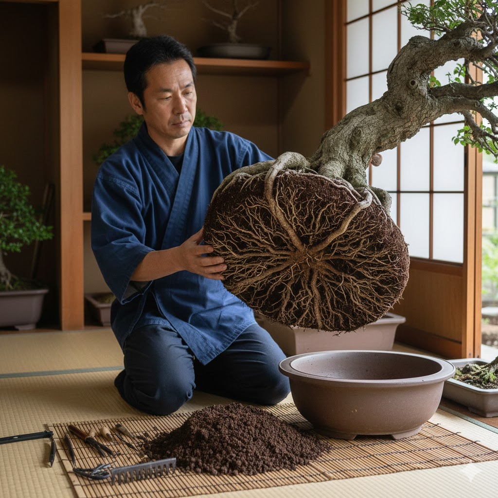 盆栽の幹を太くする方法と根の関係