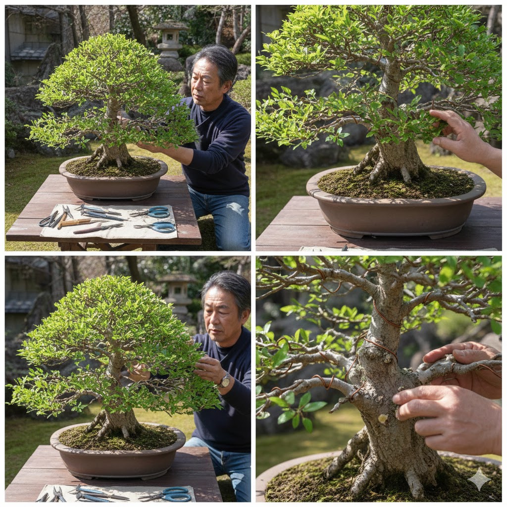 欅盆栽を太くする年間管理の実践