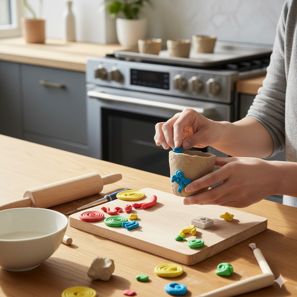 樹脂粘土を使った雑貨風ポット作り