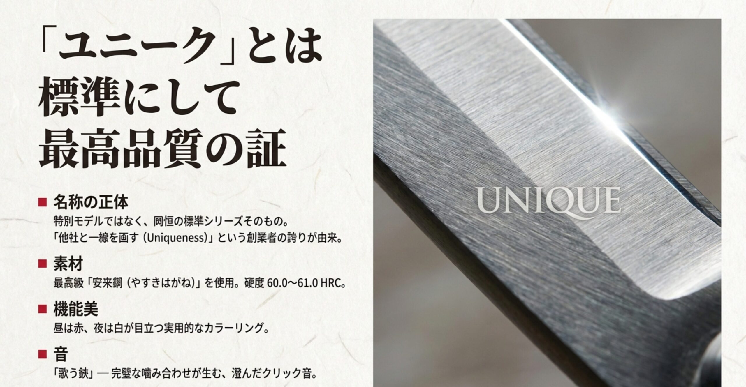 岡恒剪定鋏のユニークの意味、安来鋼の硬度、機能美についての解説図解
