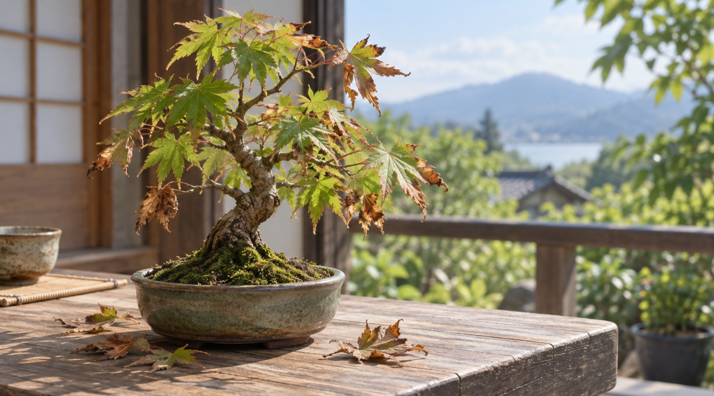 葉先が茶色く枯れ込んだミニもみじ盆栽