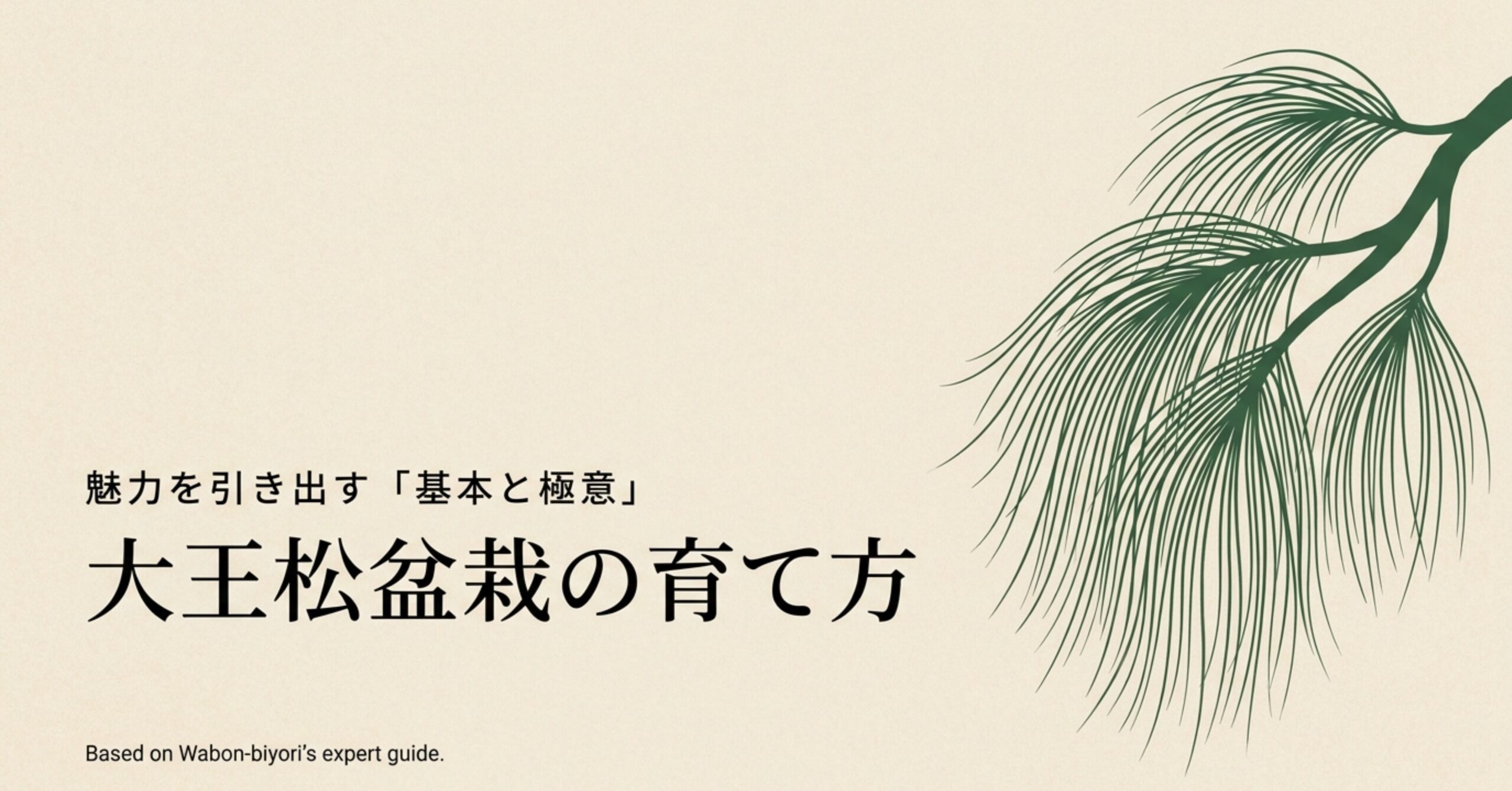 魅力を引き出す大王松盆栽の育て方の基本と極意をまとめたスライドの表紙