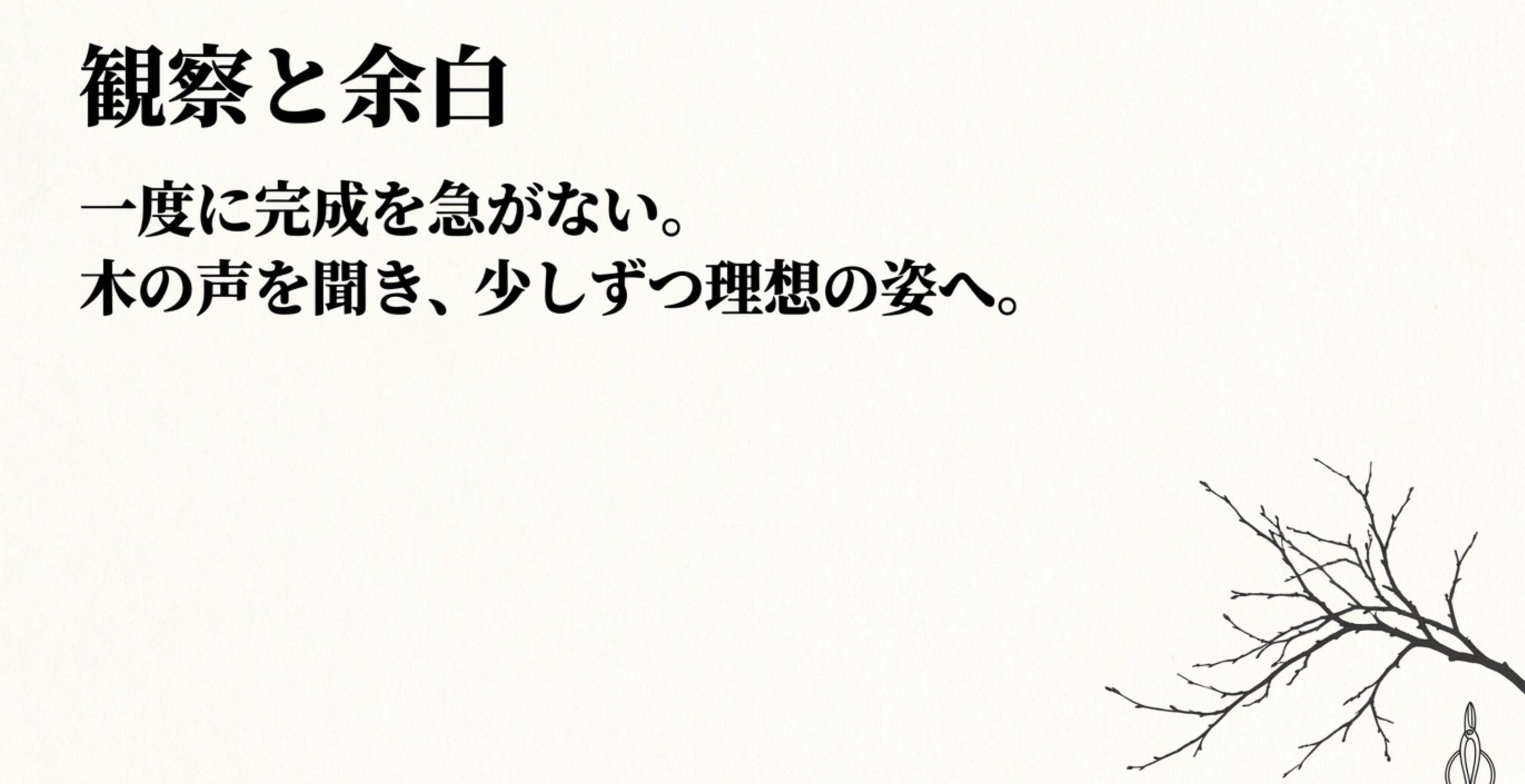 木の状態を観察し、一度に完成を急がず少しずつ理想のほうき仕立てを目指すためのイメージ図