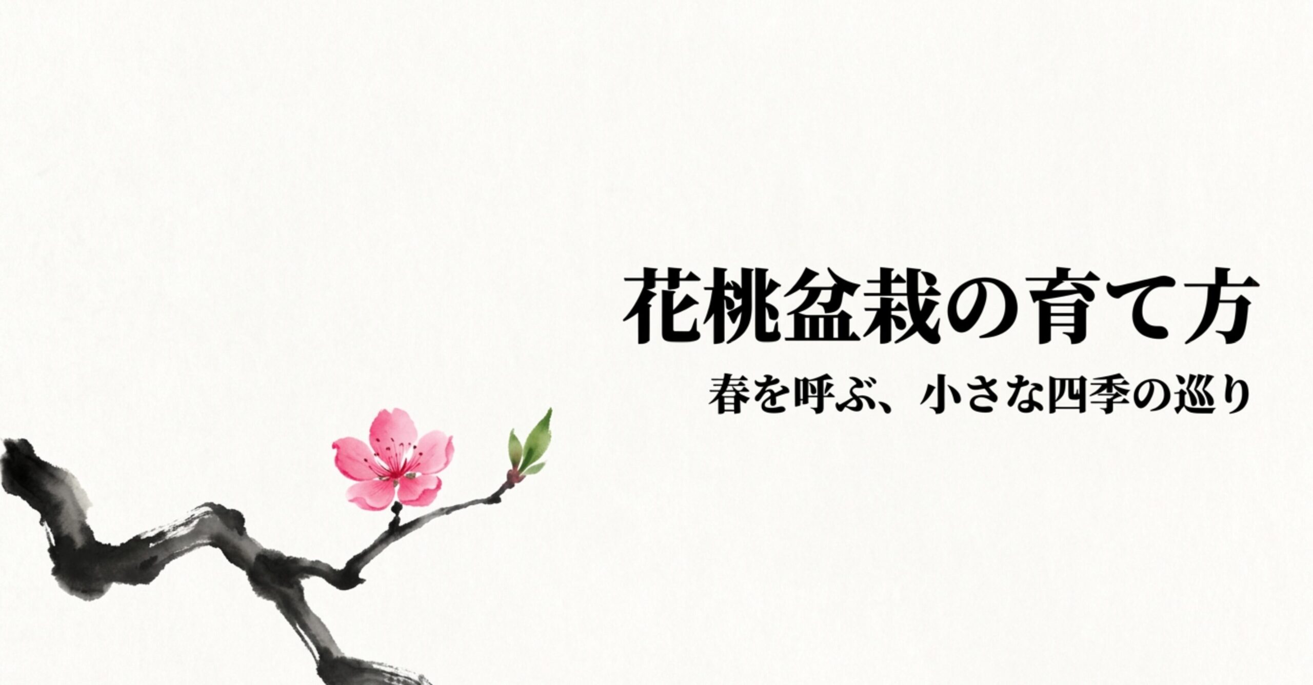 春を呼ぶ、小さな四季の巡り 。花桃盆栽の育て方を解説するタイトルスライド
