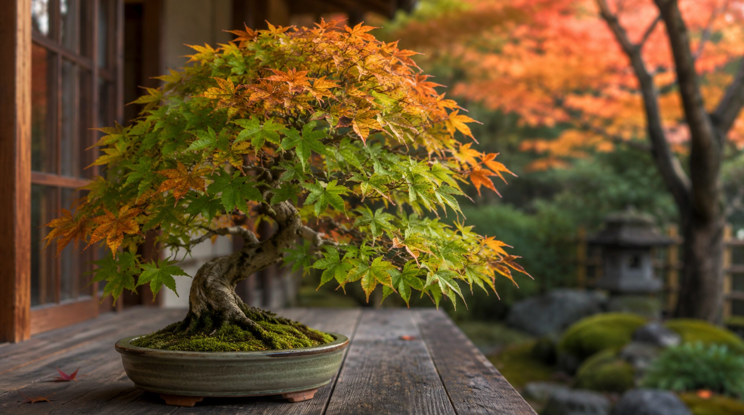 秋になっても緑の葉が残り紅葉が進まないもみじ盆栽